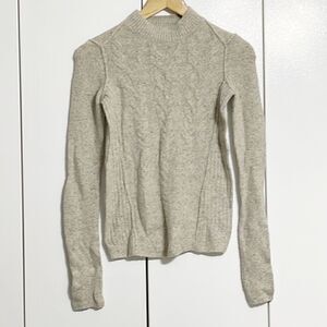 Free People Mock Neck Cable Knit Beige Wool Blend Sweater Size XS